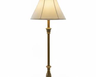 Ornate Brass Candlestick Table Lamp with Pleated Shade