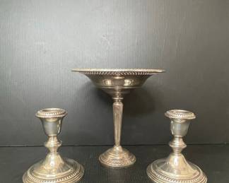 Sterling Weighted Candlesticks and Compote Set