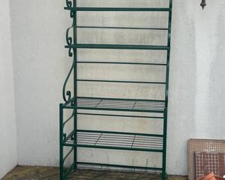 Green Wrought Iron Baker's Rack with Scrollwork