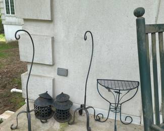 Vintage Wrought Iron Lanterns and Plant Stand