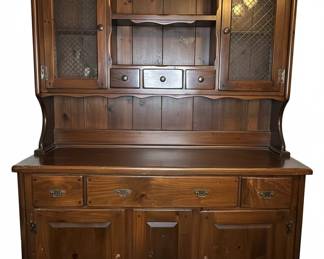 Vintage Pine China Cabinet Hutch