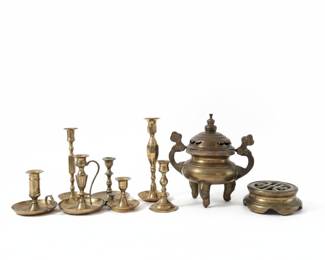 Brass Candlesticks and Incense Burner
