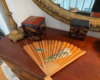 Japanese Lacquer Boxes and Fan