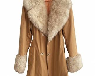 Vintage 1970s Camel Faux Fur Trimmed Coat
