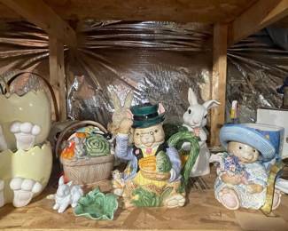 Fitz and Floyd "Omnibus" Collection Easter Bunny Cookie Jars & Pitchers