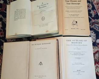 Vintage Books: A Tree Grows in Brooklyn, Your Dreams and Your Horoscope, The Outline of History (1921), and Of Human Bondage