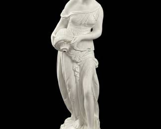 Vintage Plaster Statue of a Water Bearer with Pedestal second image