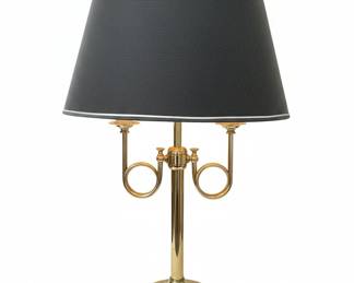 Vintage Brass French Horn Bouillotte Table Lamp