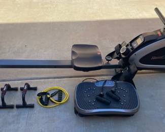 Row Machine, Vibration Plate, Weights And Push Up Bars
