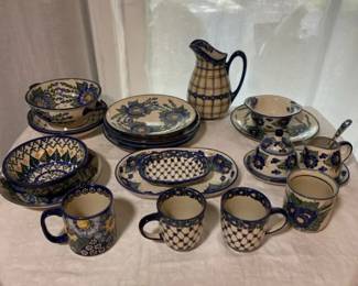 Lovely Floral Pattern Blue And Yellow Dinnerware From Poland