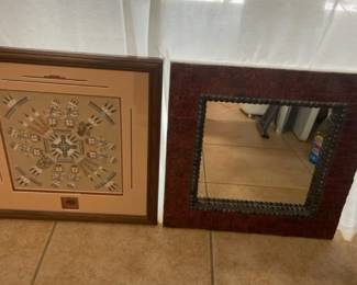 Mosaic Framed Mirror And Framed Native American Sand Painting