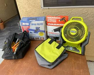 Jig, Heat Gun, Hand Tools And A Fan