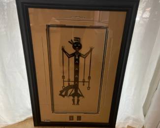Native American Figure Framed Sand Painting