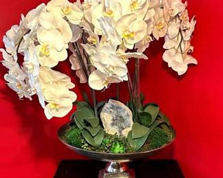 004 Orchid and Crystal in Large Silver Urn