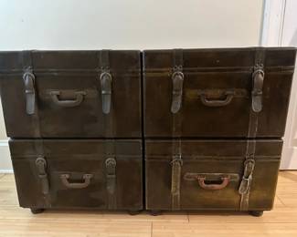 Pair Vintage Faux Leather File Storage