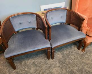 Blue Velvet and Cane, barrel back Chairs