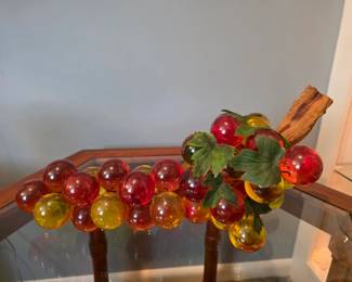 Vintage Large yellow and orange/Red Lucite Glass Grape Cluster Petrified Wood - About 16" Long with 30 plus grapes.