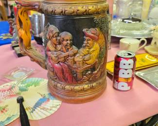 Giant Ceramic Beer Stein Faux Wood Handle 13" Tall Bier Stein Cup Mug, Japan