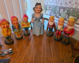 Inscribed 1930's-1940's Chalkware Disney Snow White and Six of the seven Dwarfs. 