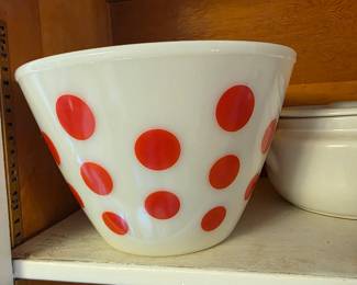 Vintage Fire King Mixing Bowl with Red Polka Dots