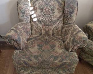 vintage arm Chair with carved feet and brass stud upholstery