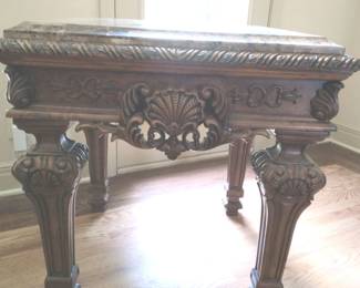 Marble Top Carved Wood Side Tables