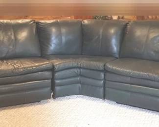 Green Leather Like Sectional Sofa