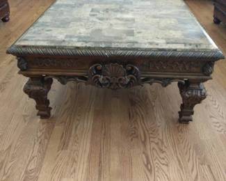 Solid Wood Coffee Table With Stone Top
