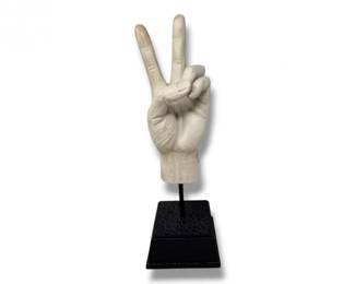 90 PlasterPeaceSignHandSculptureonStand