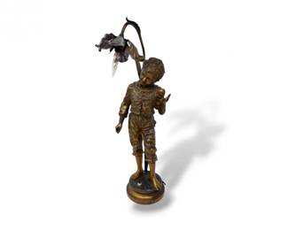 95 AntiqueLaToupieFrenchStyleBronzeBoyFiguralLamp