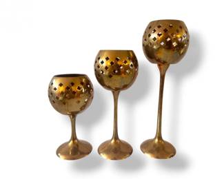 38 Setof3VintageBrassVotiveCandleHoldersGraduatedHeights