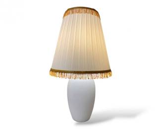 67 VintageGlassBaseTableLampwPleatedShadeBeadedFringe