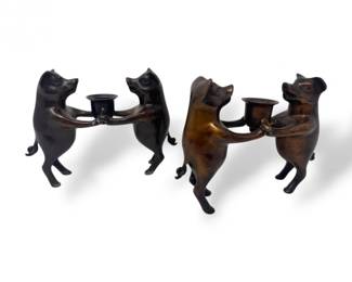 35 VintageWhimsicalPairOfBronzePigCandleHolderFigurines