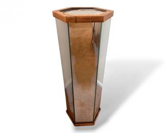 73 VintageMirroredPedestalColumnwWoodTrimHexagonTop