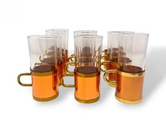 34 VintageCopperMugSetwGlassInsertsSomeBeuclerMarked