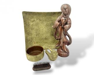 14 1940sGeishaCeramicFigurineMCMTrioPotteryVintageFlowerFrog