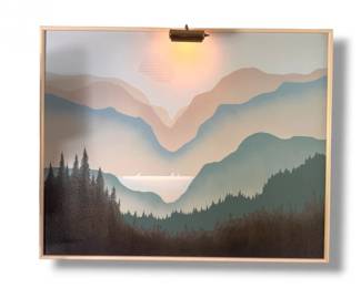 50 MarioDeFerranteLargeAlpineLandscapePaintingwOverheadLight