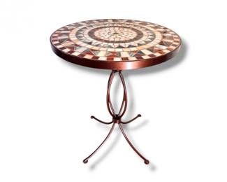 31 RoundMosaicTopSideTableMultiColorDesignwMetalBase