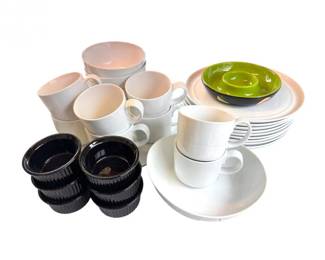 86 MixedDishSetHallPotteryCrateBarrelPlatesMugsBowls