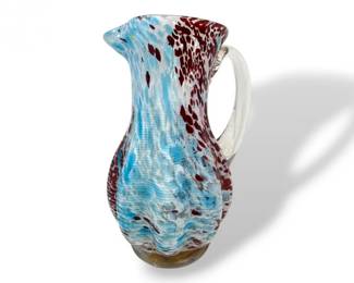 8 MidCenturyBlownGlassConfettiRibbedPitcher