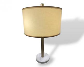 4 ModernBrassTableLampwMarbleBaseLargeDrumShade