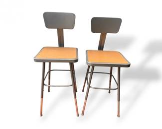 101 PairofIndustrialShopStoolsMetalFrameSquareSeatwFootrests