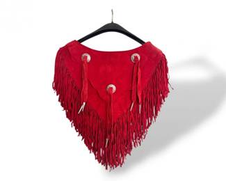 79 VintagePioneerWearRedLeatherFringeCollar