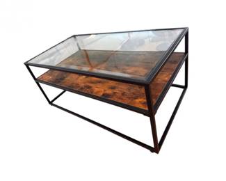 82 GlassTopCoffeeTablewMetalFrameManufacturedWoodShelf