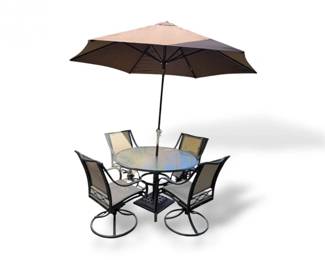 105 HamptonBayOutdoorPatioDiningSetwSwivelChairsUmbrella