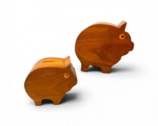17 2HandcraftedWoodPiggyBanksCarvedPigDesign