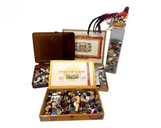 55 LargeVintageButtonCollectionwMixedMaterialsinBoxes