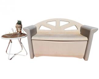 108 RubbermaidOutdoorStorageBenchwSideTableMetalBicycleDecor