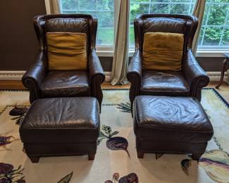 Leather Chairs with Ottomans