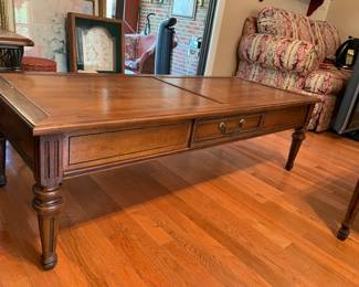 	#7		Wood coffee table with faux drawer (21 x 52 x 16)	 $ 65.00 																							